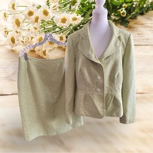 Mint green Le Suit two piece blazer, and midi skirt